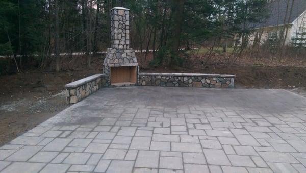 Custom Patio and Fireplace with Sitting Wall