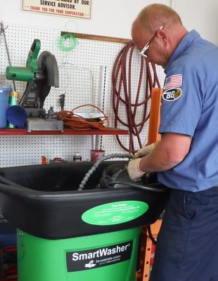 Going green.  Bio parts washer.