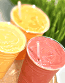 All natural fruit smoothies, Also available with yogurt or ice cream.