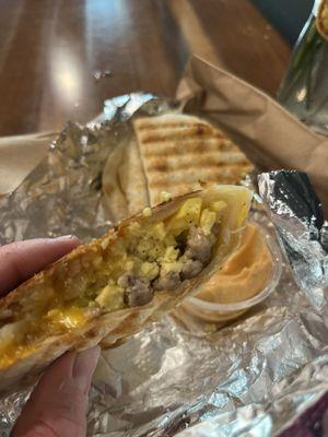 Sausage breakfast burrito