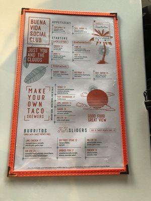 Rooftop food menu