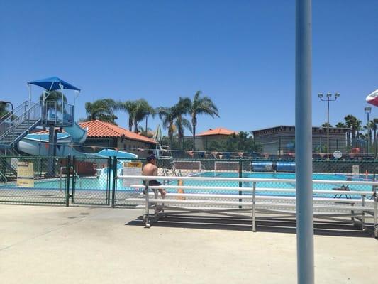 Part of the water slide and part of the bigger pool.