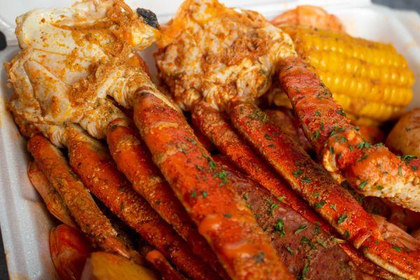 Crab Cluster with Cajun corn, potatoes and sausage..