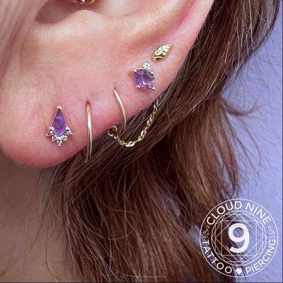 Jewelry upgrades with solid 14kt yellow gold and genuine amethyst.