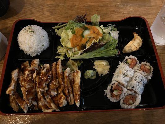 Chicken Bento Box with Spicy Tuna Roll