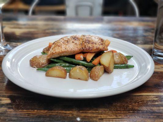 Cajun Salmon with veggies.