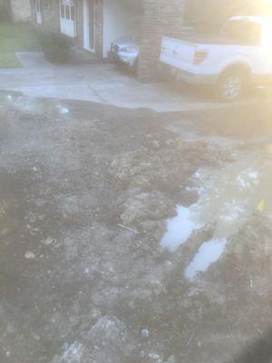 This how he left my yard!   Water line broken and holes in yard.