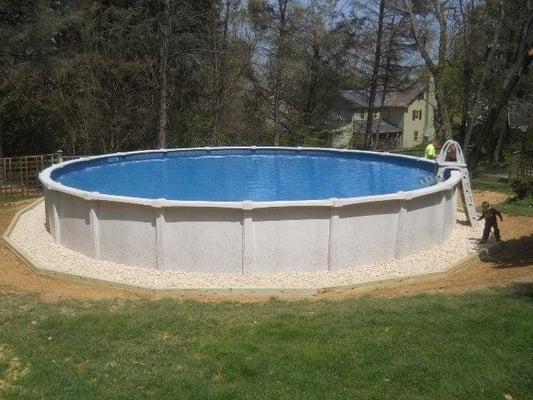 30 Round Pool Installation Outlined Landscaped with 4x4 Pressure Treated Lumber and Washed Gravel