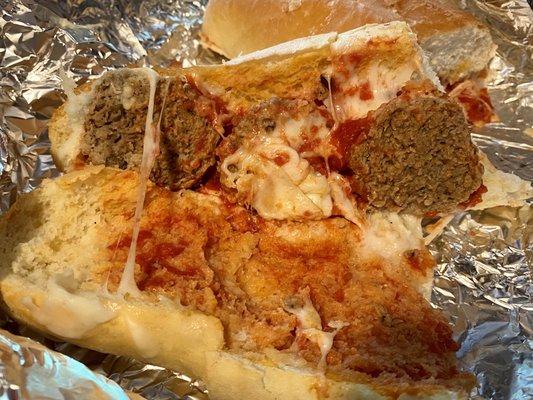 Capri Pizza's "large" meatball grinder. Half a footlong shown with only 1 and 1/2 meatballs.