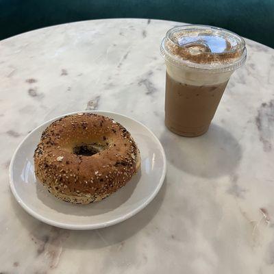 Everything bagel with brown sugar shaken espresso