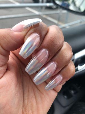 Ombré chrome ballerina full set!! Love this place! COVID precautions in place and still great service!