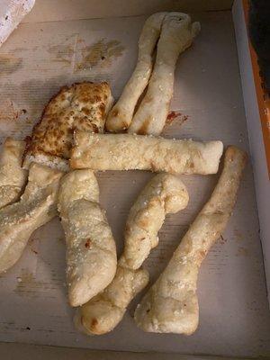 These were the breadsticks....and our dough under cooked for the sticks and pizza.