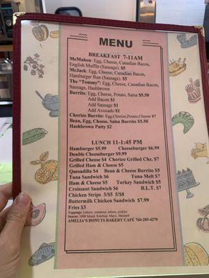 Amelia's Donuts Menu