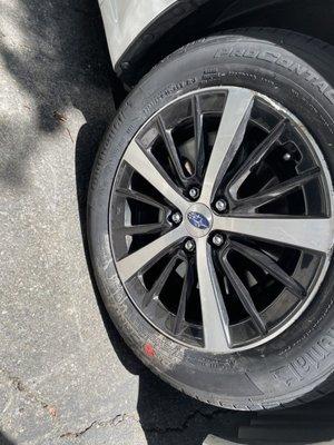 The car was handed off in this filthy condition. Not even wipe with water on the new tires?