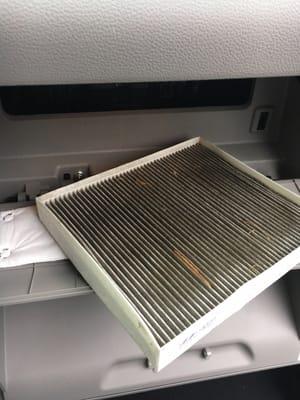 Cabin air filter dirty upon purchase.  Would not replace.  And this is the air you're breathing inside the 'new' car.