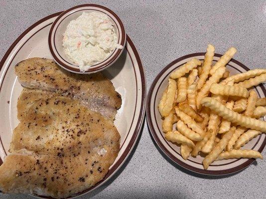 All in one order:
 
 Tilapia, Cole slaw, fries and sherbet.