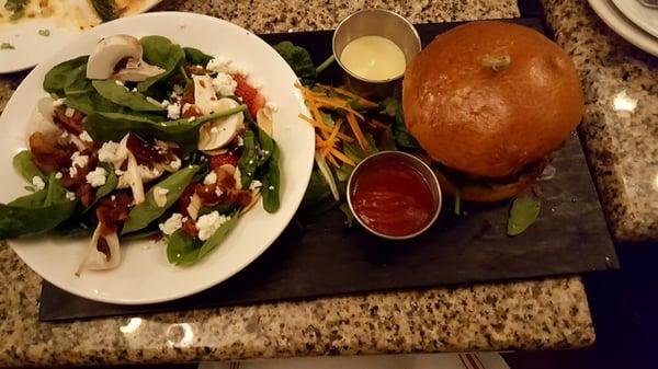 Burger with side salad