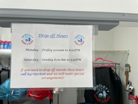 Drop off hours