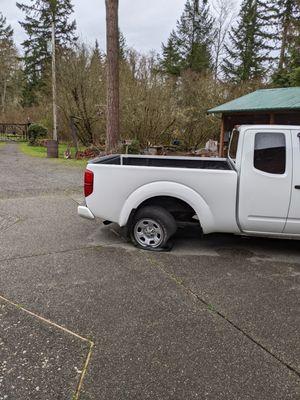 Nissan Frontier-clipped guard rail, dislodged rear axle