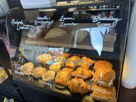 Pastry case. Owner stated pastries were delivered fresh this morning from a local bakery in Richland