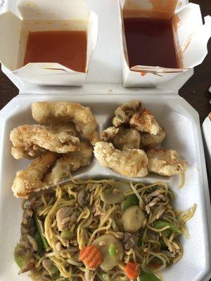 $5.95 lunch special- Cantonese chow mein and orange chicken were extra charge. I also got sweet and sour pork