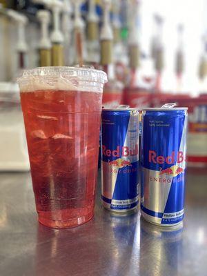 Double Red Bull! Get two cans in a 32oz cup!