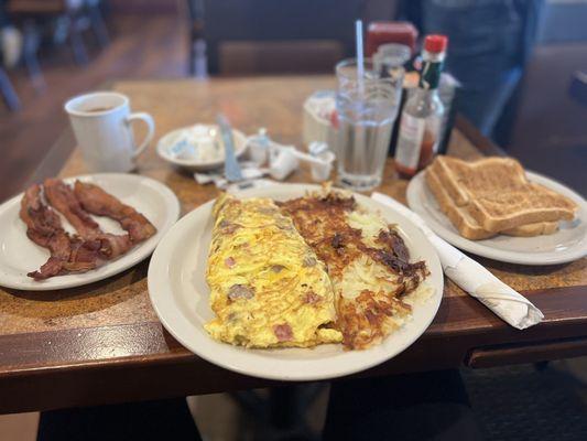 Meat Lovers Omelette with extra bacon on the side