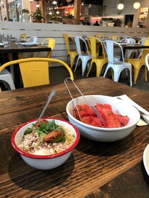 Street corn and chilled watermelon with pop rocks! Both fun and delicious.