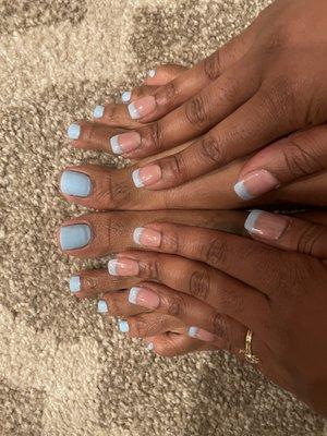 #83 I believe. Baby boy blue French style tips with matching pedicure