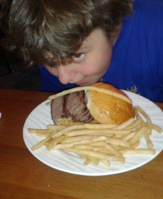 Tri tip sandwich combo with fries and a soda