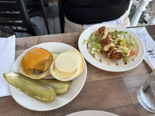 Cheeseburger slider and mahi mahi taco