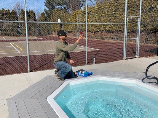 Testing water samples in a muti-bather spa requires an extra measure of testing to ensure universal safety for all bathers.