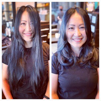 Women's long layered haircut