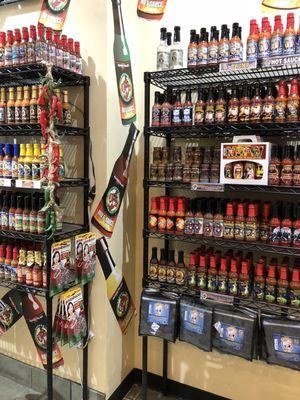 Shelves of hot sauce