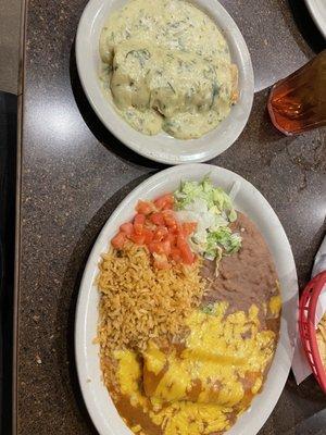 Cheese enchiladas and one of the chicken enchiladas with cilantro cream sauce