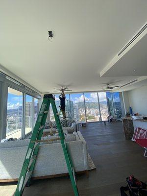 Installing Ceiling fans (x4) at luxury condominium.