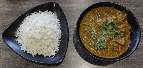 Lamb Saag with white basmati rice