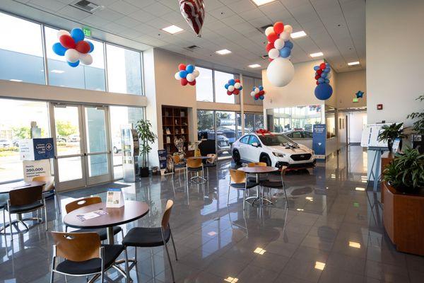 Indoor showroom at Elk Grove Subaru Dealership serving Sacramento