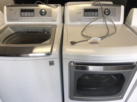 LG Troom Series Set range between $550-$650 for both with a 120 day warranty. All our top load washers come with new suspension rods.