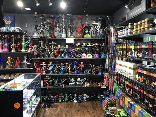 Hookah corner! Located in the front of the shop to the right.