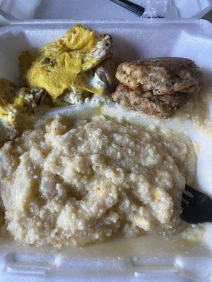 Salmon Cakes, Grits, Eggs