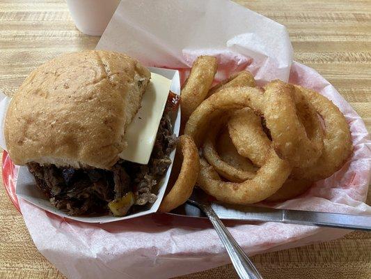 Philly Cheesesteak and Onion Rings