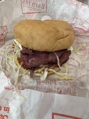 Supreme sandwich- half pastrami, half roast beef