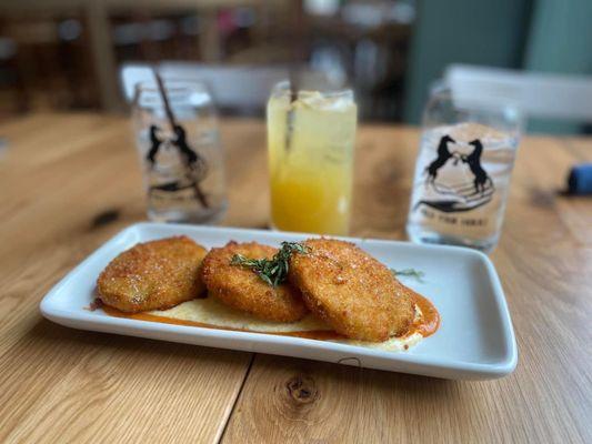 Appetizer: Fried Green Tomatoes Drink: Southern Hospitality Agua Fresca