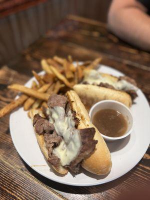 French Dip w Guinness French Onion soup au jus.