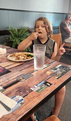 My son enjoying his Teriyaki Chicken plate.