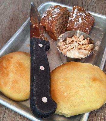 Hot buns and small loaf cake