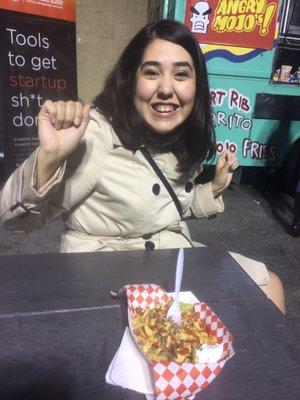 She was so excited to eat the fries!