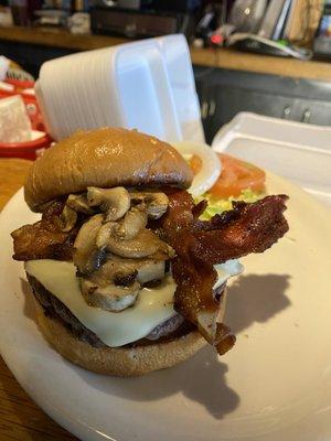 Bacon, mushroom, swiss burger