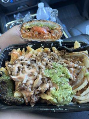 Torta el pastor w/ everything and half order asada fries!